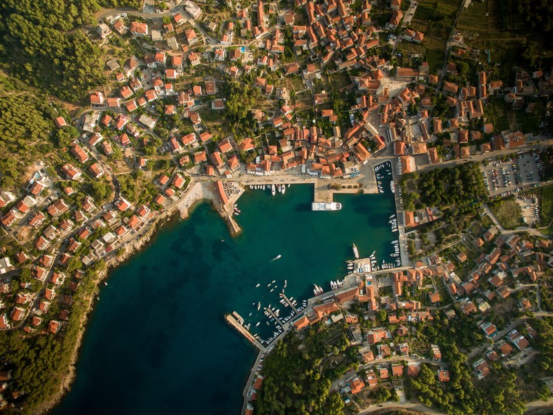 lake, city, Jelsa, Croatia, aerial view, top view