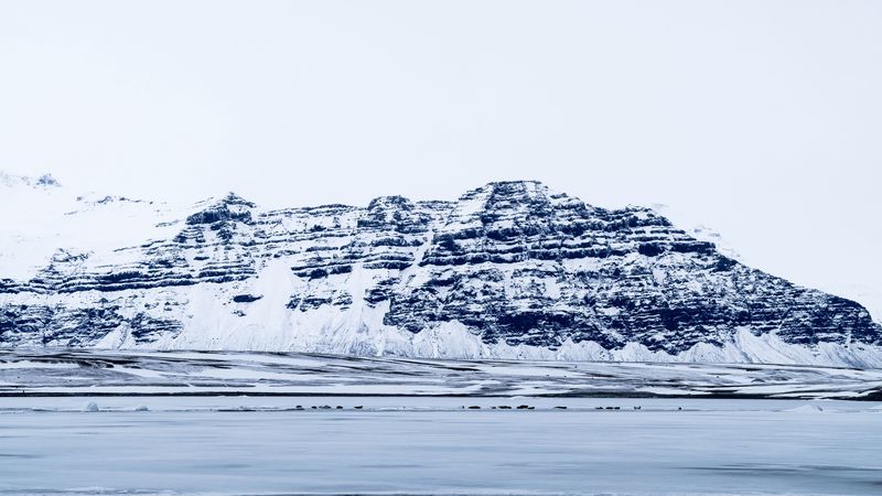 glacier, snow, fog, iceland, 4k
