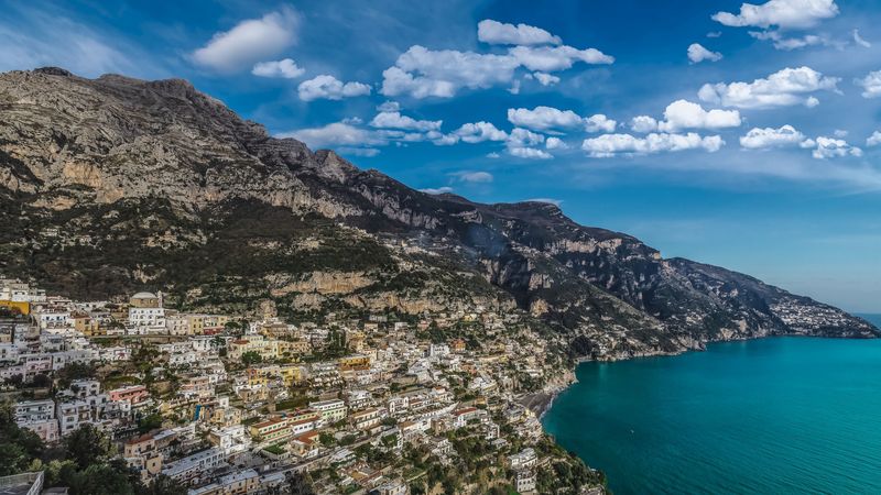 commune, coast, city, bay, buildings, architecture, positano, italy, 4k