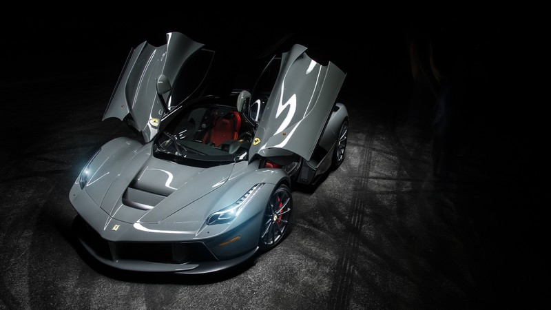 Ferrari, silver cars, supercars, car, vehicle, asphalt, dark, open door, photography