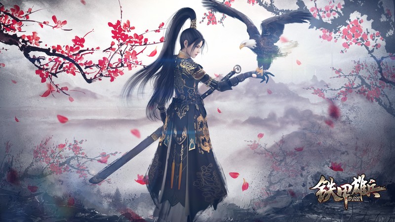 Blood of Steel, video games, Asian, fantasy art, dark hair, birds, fantasy girl