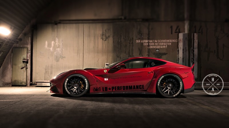 red cars, car, vehicle, supercars, Ferrari, asphalt, door, wall