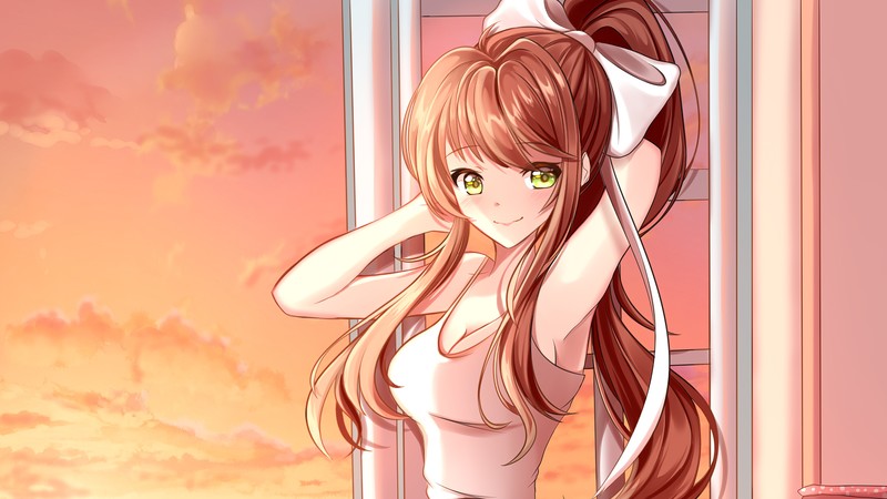 anime, 2D, artwork, digital art, Doki Doki Literature Club, Monika (Doki Doki Literature Club)