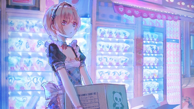 anime, 2D, artwork, digital art, short hair, blonde, small boobs, maid, tiaras, Ram (Re: Zero), cyan