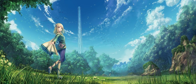 anime, anime girls, landscape, sky, clouds, Leadale no Daichi nite, Light Novel