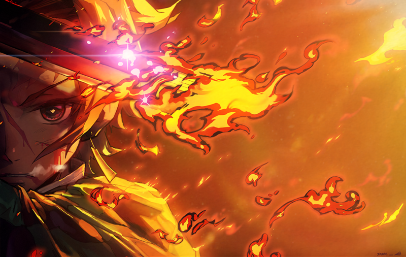 anime, Kimetsu no Yaiba, fire, Kamado Tanjirō