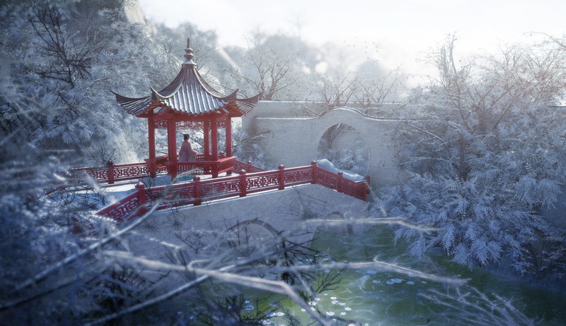 anime, landscape, fantasy art, winter