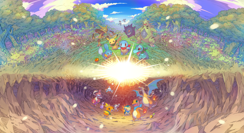 Pokémon Mystery Dungeon, Pikachu, forest, cave, Charizard, Squirtle, Totodile, Mudkip, Torchic, Charmander, Pokémon