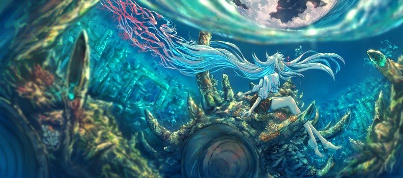 anime, anime girls, underwater, fantasy girl, long hair