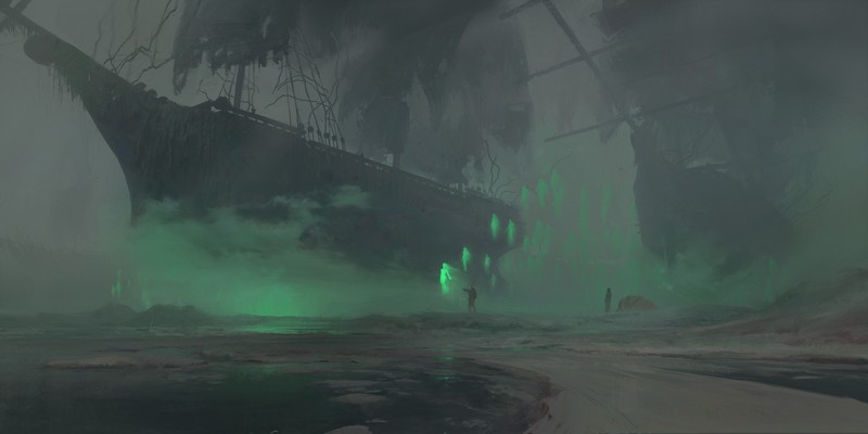 siren, Connor Sheehan, ship, digital art, artwork, old ship, souls, dark