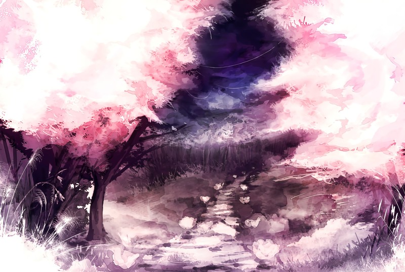 forest, path, artwork, colorful, nature, trees, outdoors