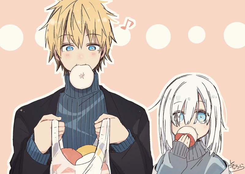 anime, blue eyes, blond hair, white hair, frontal view