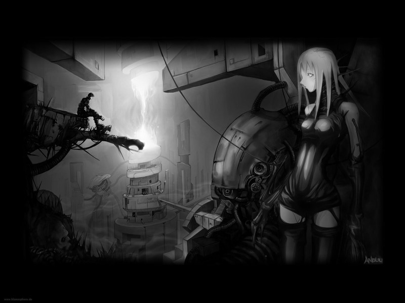 cyberpunk, Blame!, anime girls, anime boys, dystopian, monochrome, Killy, Cibo