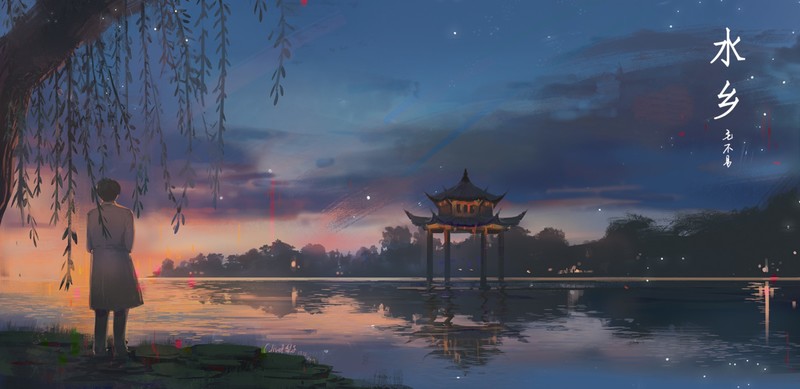 anime, landscape, sky, clouds
