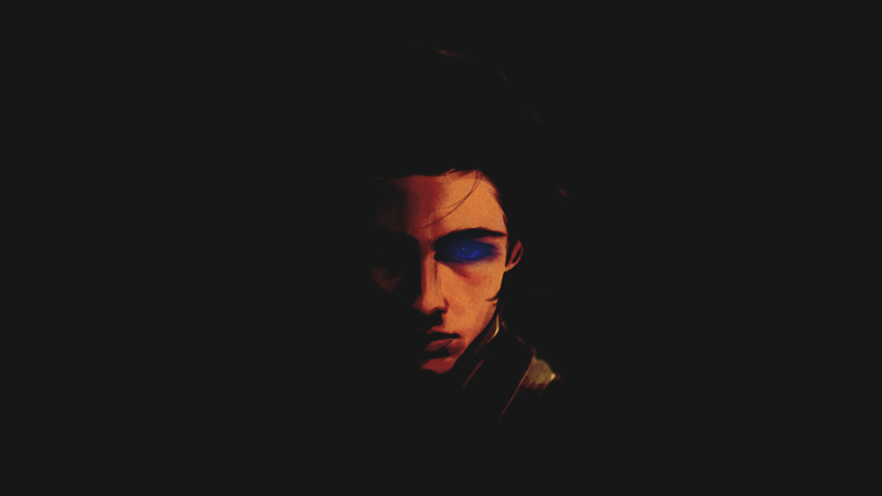 Dune (series), Paul Atreides, minimalism, dark background, science fiction, frontal view