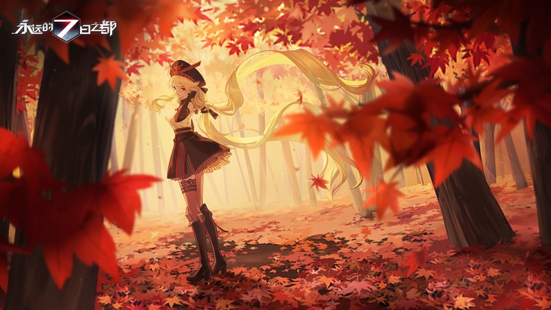 Forever 7th Capital, anime, anime girls, fall, leaves, outdoors, trees, blonde