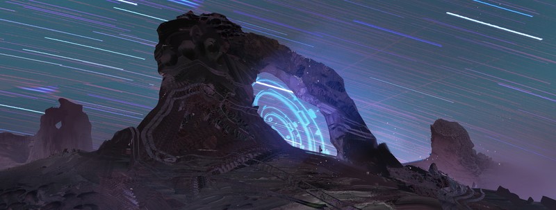 science fiction, starred sky, starry night