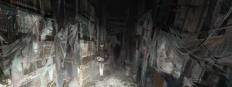 science fiction, city, machine, ruins