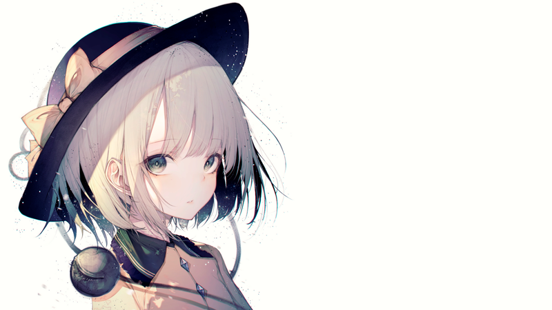 anime, anime girls, simple background, Touhou, Komeiji Koishi, gray hair, silver hair, looking at viewer, hat