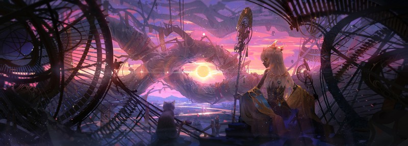 sunset, plains, dark skin, silver hair