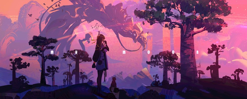 plains, clear sky, anime girls, trees, outdoors, landscape