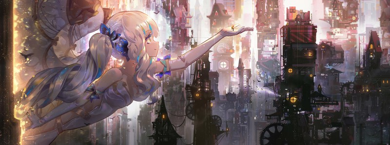 city, science fiction, anime girls, anime, cityscape