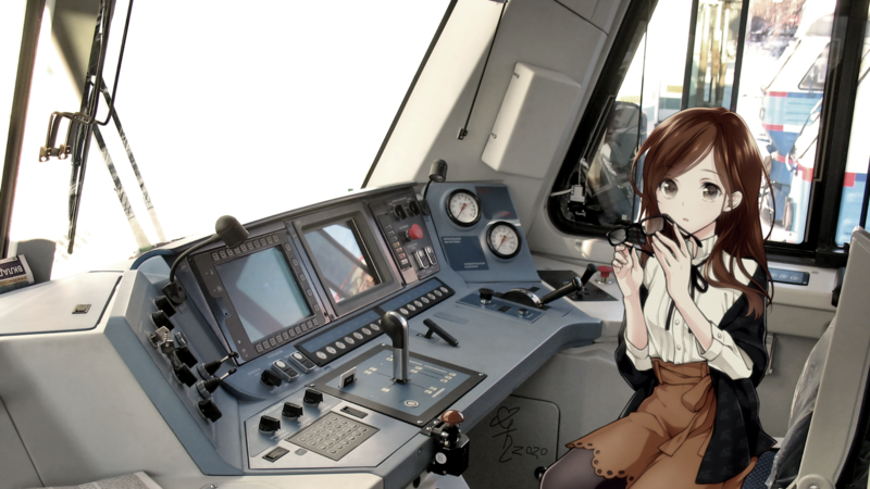 anime, anime girls, train, Driver, glasses, railway