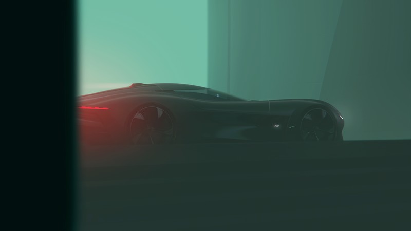Jaguar Vision GT, car, vehicle, futuristic, green, supercars, Super Car, Jaguar, concept car, concept art, Vision Gran Turismo, artwork, coupe, Hypercar, glowing, digital art, grey cars, gray cars, Jaguar (car)