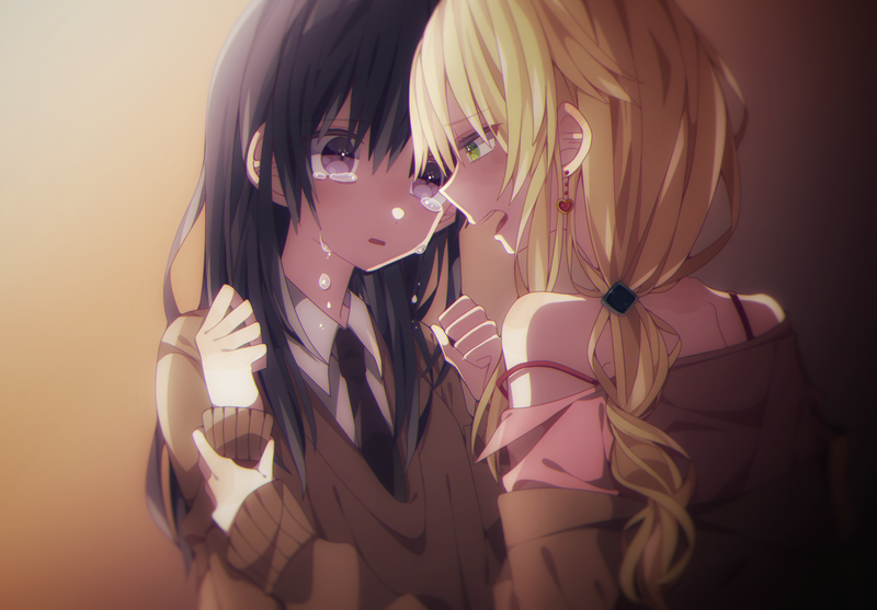 anime, anime girls, yuri, Citrus (manga), long hair, dark hair, purple eyes, crying