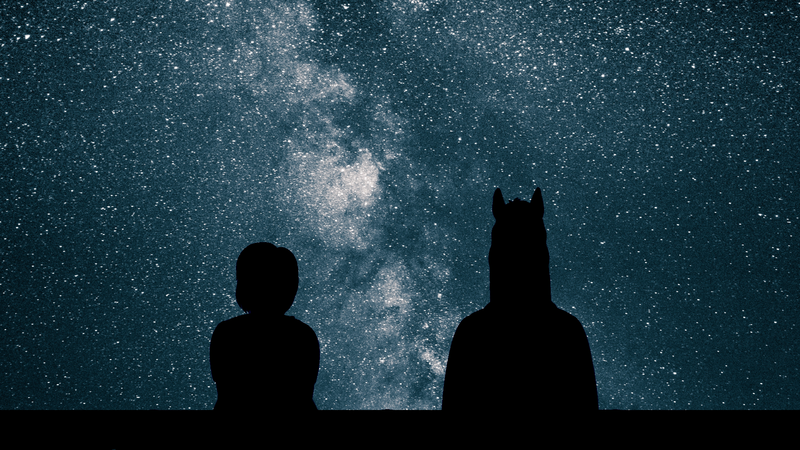Bojack Horseman, cartoon, stars, sky, dark, silhouette, Milky Way