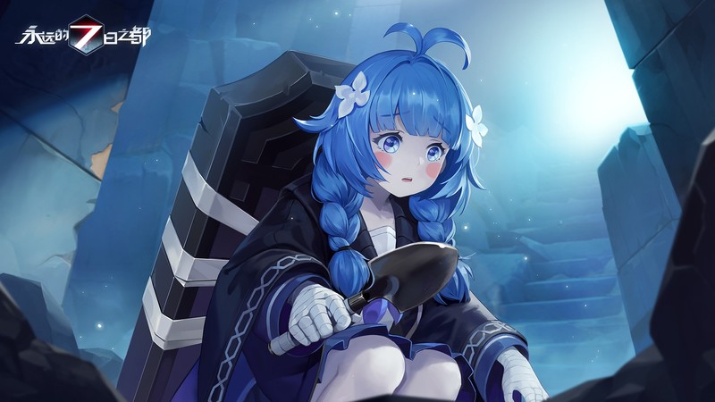 Forever 7th Capital, anime, anime girls, blue hair, flower in hair