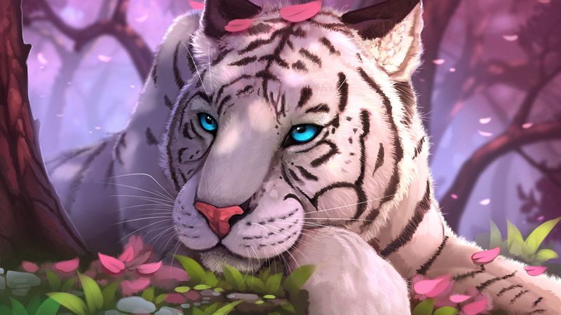 tiger, art, blue-eyed, sight, 4k
