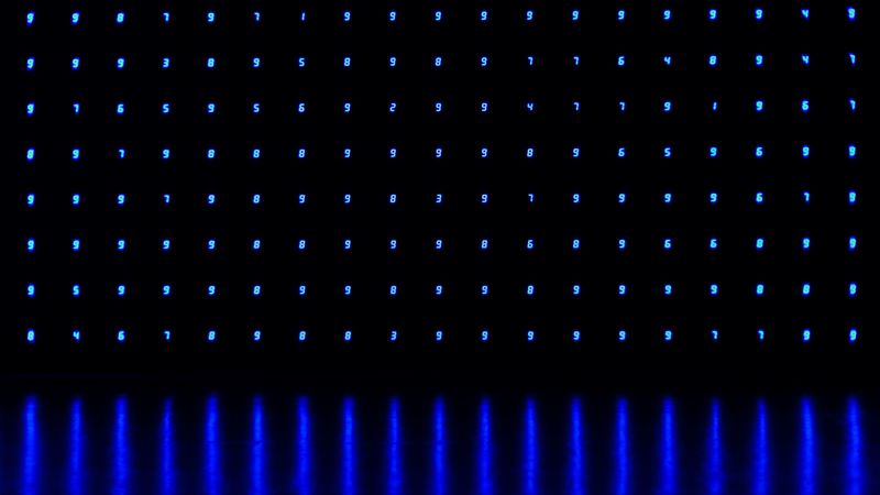 numbers, neon, blue, dark, 4k