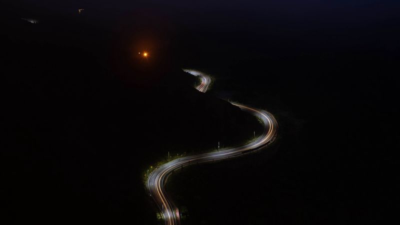 road, glow, night, dark, 4k