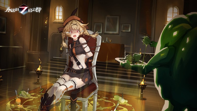 Forever 7th Capital, anime, chair, anime girls, open mouth, bound