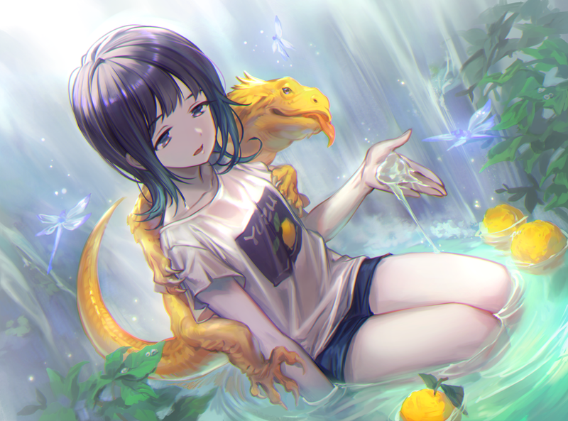 anime, anime girls, water, thighs