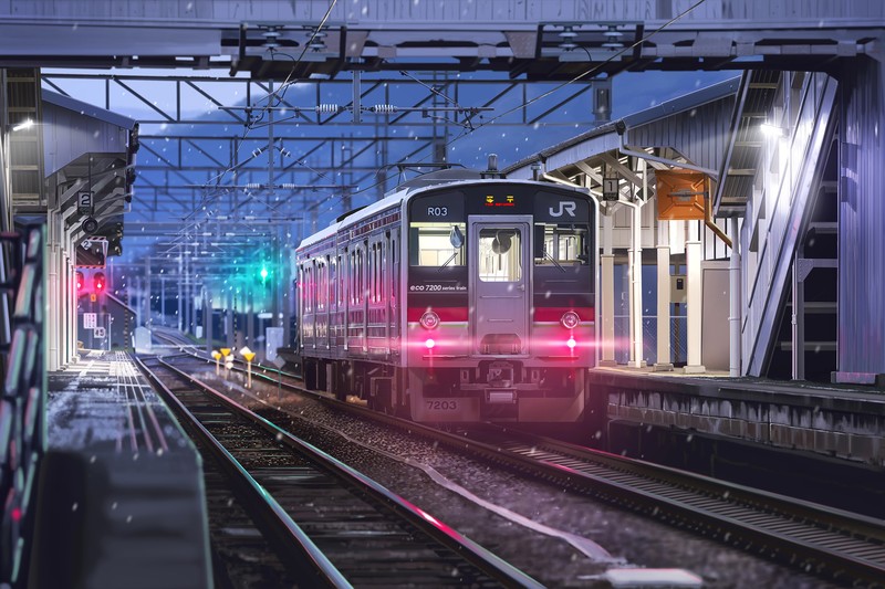 anime, train, landscape, train station