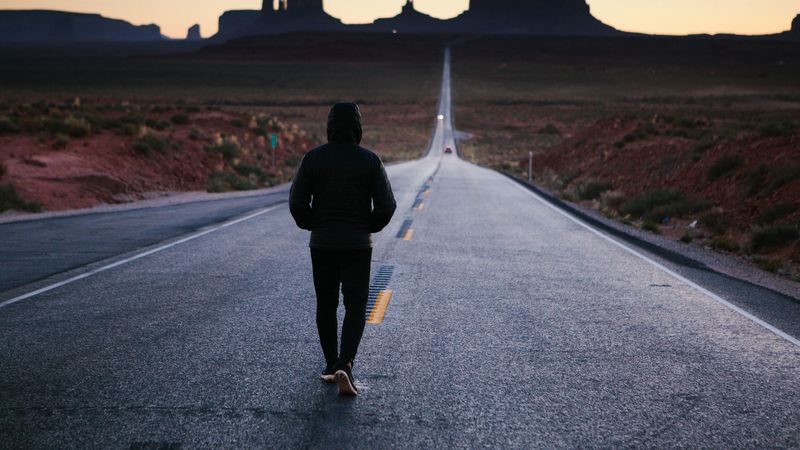 man, road, lonely, hood, 4k