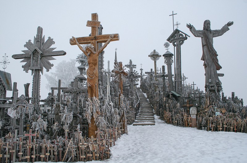 winter, cold, snow, cross, Lithuania, World Heritage Site