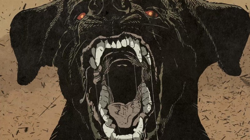 digital art, artwork, dog, animals, angry, fangs, teeth, red eyes, beige