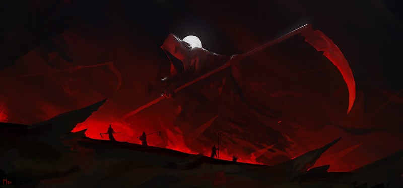 scythe, reaper, digital art, artwork, dark, red, Grim Reaper
