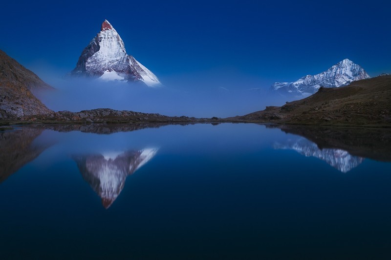 nature, landscape, mountains, Matterhorn, Krzysztof Browko, lake, snowy mountain, reflection, hills, mirrored, mist