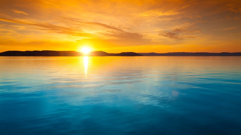 nature, landscape, clouds, sky, dawn, water, water ripples, mountains, Sun, Lake Balaton, Hungary