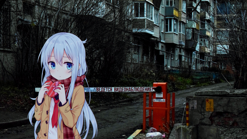 anime, anime girls, traffic barrier, watch, shy, gift, anime_irl, Russia, urban