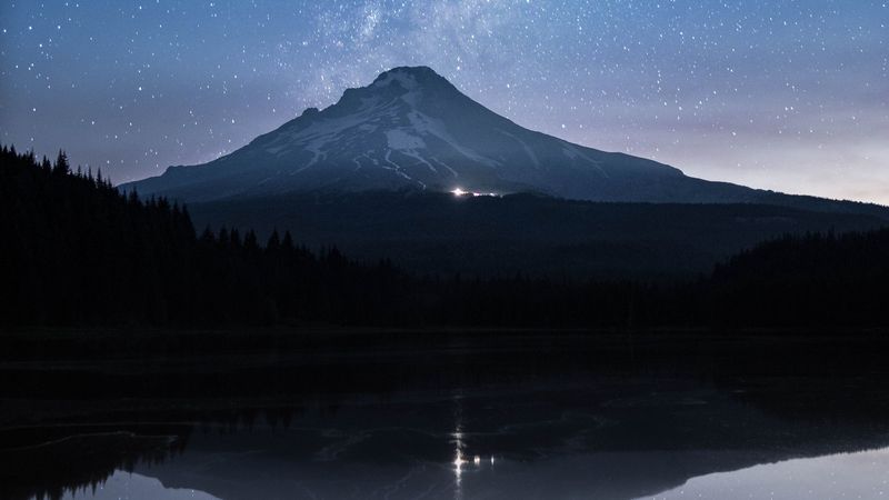 starry sky, mountain, stars, milky way, night, reflection, 4k