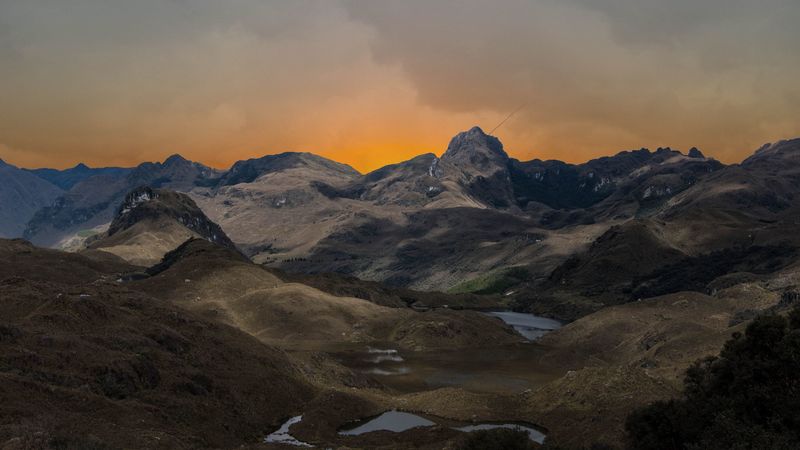 mountains, clouds, sunset, sky, 4k