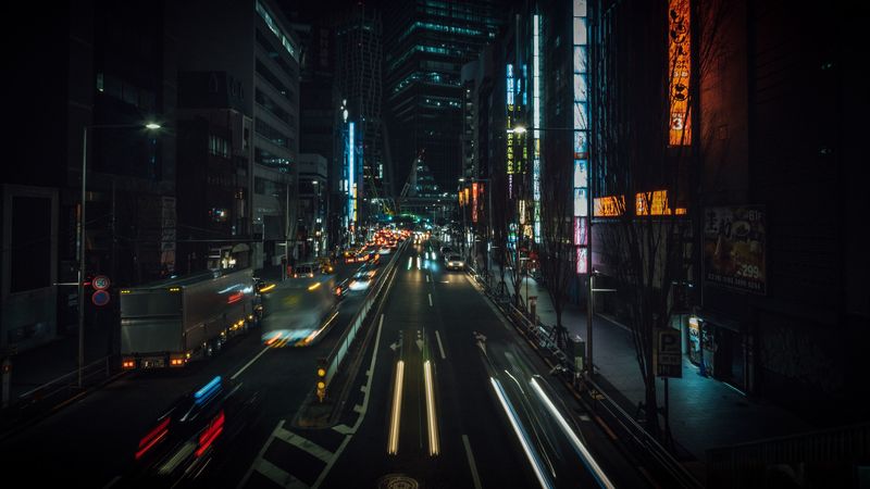 night city, street, city lights, traffic, buildings, tokyo, japan, 4k