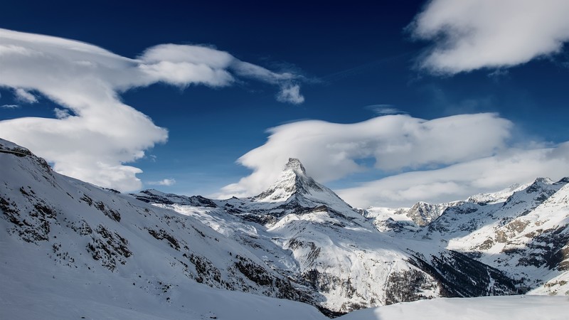 Switzerland, mountains, winter, snow, sky, clouds, nature, landscape