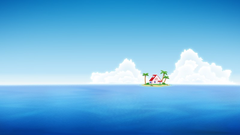 Dragon Ball, Dragon Ball Z, island, house, palm trees, Master Roshi, water, Dragon Ball Super