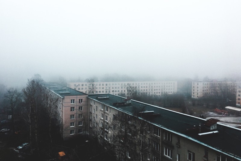 city, Russia, mist, building, block of flats